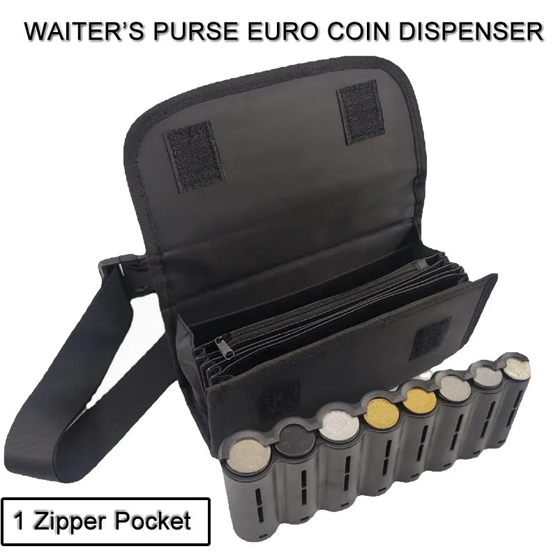 Waiter Cash Wallet Waist Bag with 8-Slot Euro Coin Dispenser – Fanny Pack Coin Holder for Servers, Drivers & Cashiers