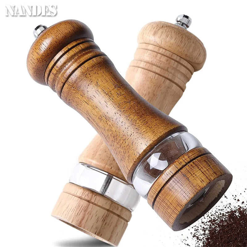 6.7-Inch (17 cm) Manual Pepper Grinder – Rubberwood & Acrylic Salt & Pepper Mill, Adjustable Ceramic Grinder, Refillable Spice Shaker