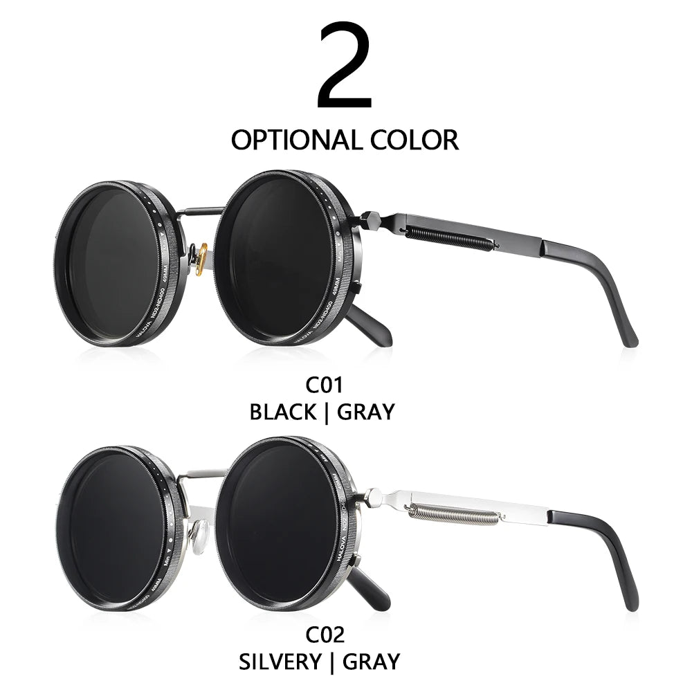Polarized Round Sunglasses ND9 Adjustable Dimming Unisex Retro Punk Fishing Outdoor Shades UV400