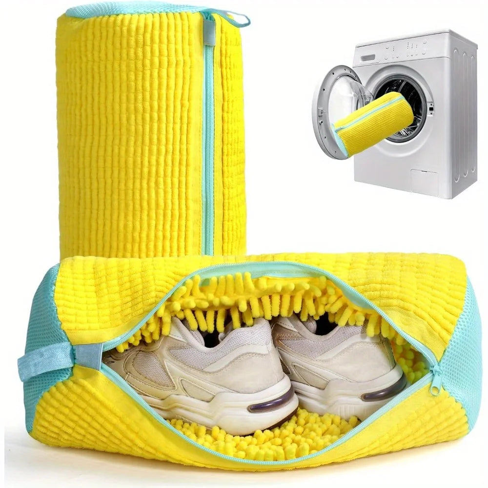 Shoe Washing Machine Bag for Sneakers & Casual Shoes Yellow with Blue Zipper