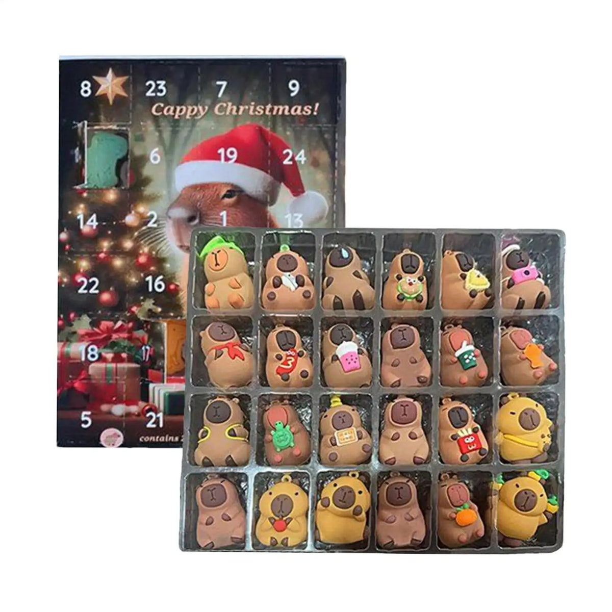 Capybara Christmas Advent Calendar 24-Day Countdown with 24 Mini Ornaments 10.24 x 7.09 in (26 x 18 cm) Holiday Decoration for Kids and Teens