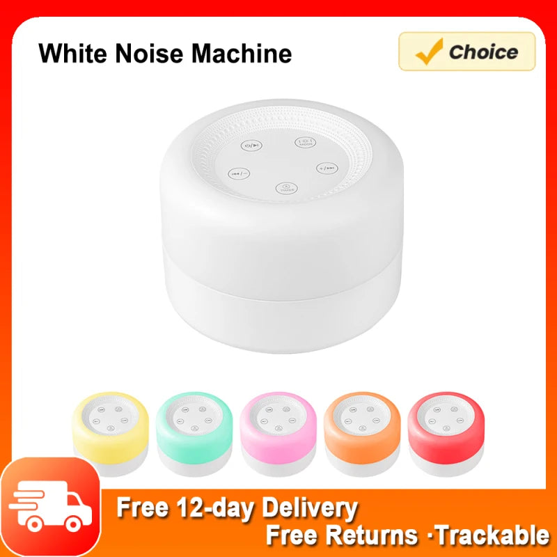 Portable White Noise Machine with Night Light – 12 Soothing Sounds, 7 Color Lights, Timer & Rechargeable Battery for Baby Sleep