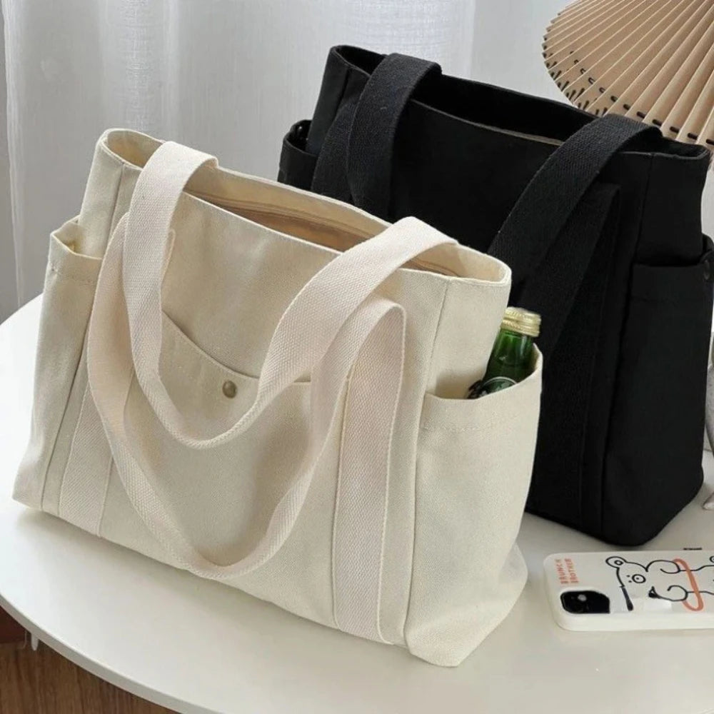 Large Canvas Tote Bag – Fits 15.6-Inch (39.6 cm) Laptop, Zipper Shoulder Bag for Work, College & Shopping