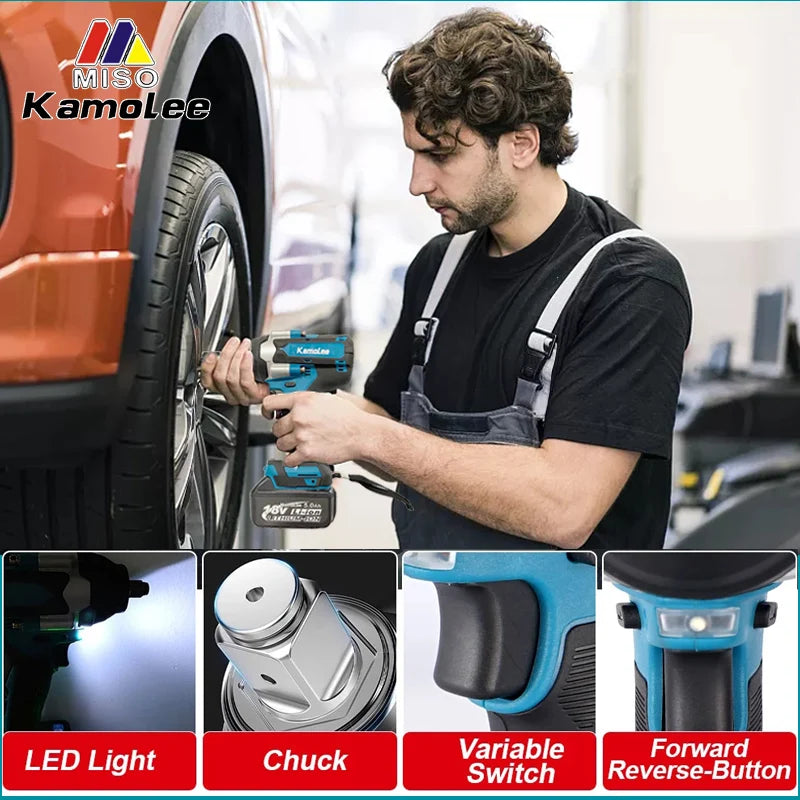 1800 N·m (≈1,328 ft·lb) Brushless Cordless Impact Wrench - 1/2 in (12.7 mm) Drive, High Torque, 18V/21V Battery Compatible