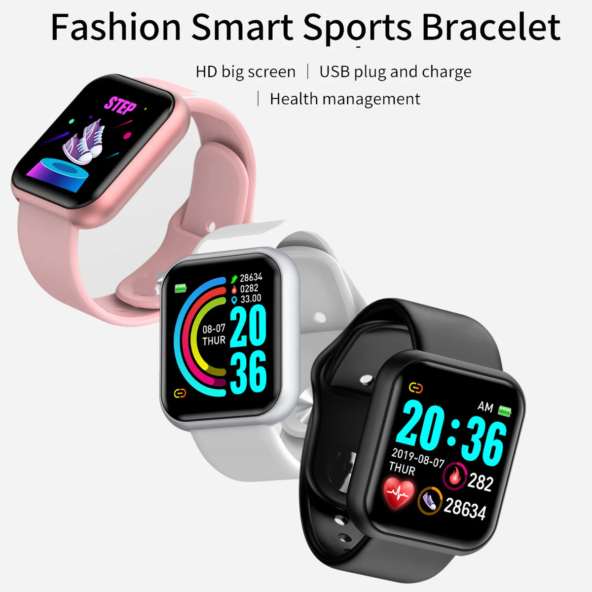 Sports Smartwatch Bracelet for Women & Men – Fitness Tracker with Music Control, Heart Rate, Step & Sleep Monitor, Alarm