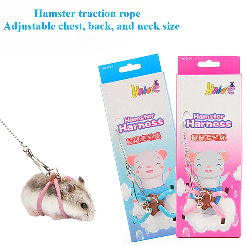 Adjustable Small Pet Harness & Leash with Bell – Hamster, Rat, Mouse, Guinea Pig, Ferret