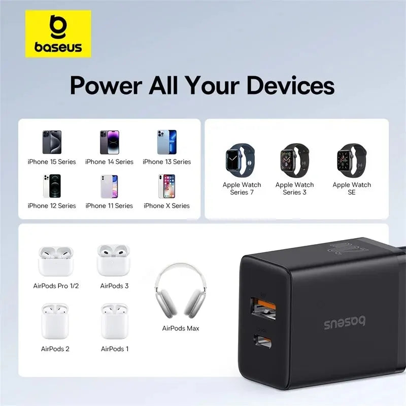 20W PD USB-C Fast Charger Dual Port (USB-C + USB-A) QC3.0/QC4.0 Quick Charge for iPhone 15 14 13 12 11 Samsung Xiaomi