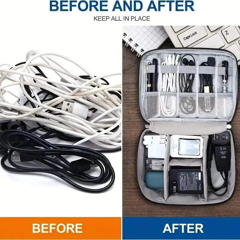Waterproof Portable Cable Organizer Bag – USB Charger & Cord Travel Case