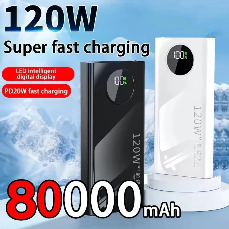50,000mAh 120W High-Capacity Portable Power Bank, Wireless Charger with Built-In Cable, PD & USB-C Fast Charging for iOS and Android