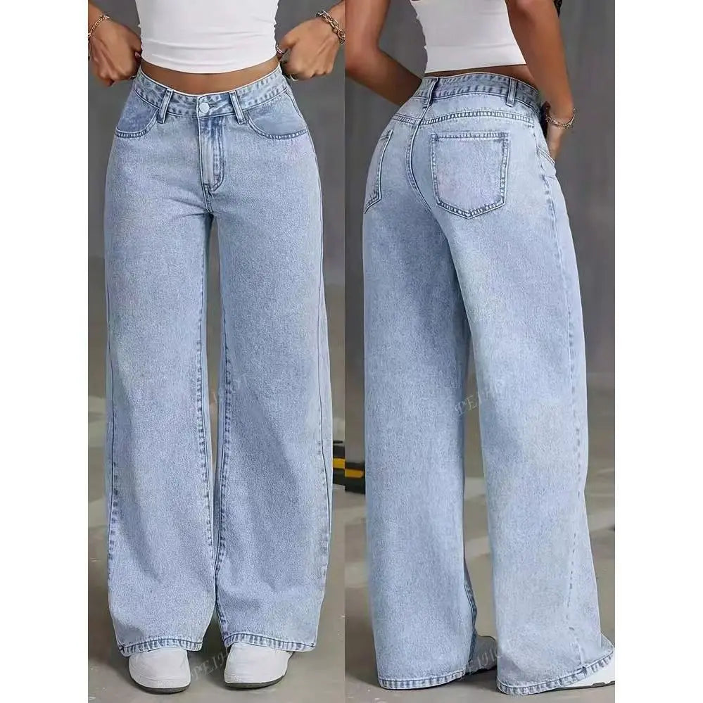 Women's High-Waist Wide-Leg Jeans S-5XL - Plus Size Straight-Leg Loose Casual Pants