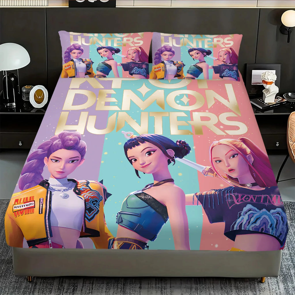 3-Piece K-Pop Demon Hunters Printed Bedding Set – Polyester Cotton, Machine Washable, Multi-Size