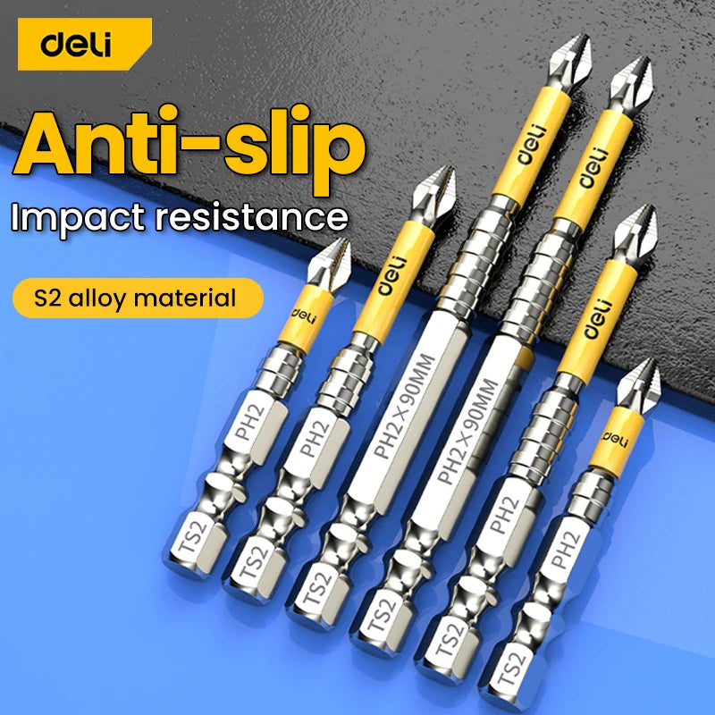 Magnetic Drill Bit Set – Chrome-Vanadium Non-Slip Cross & Hex Bits, Multiple Lengths up to 150 mm (5.9 in) for Electric Drills