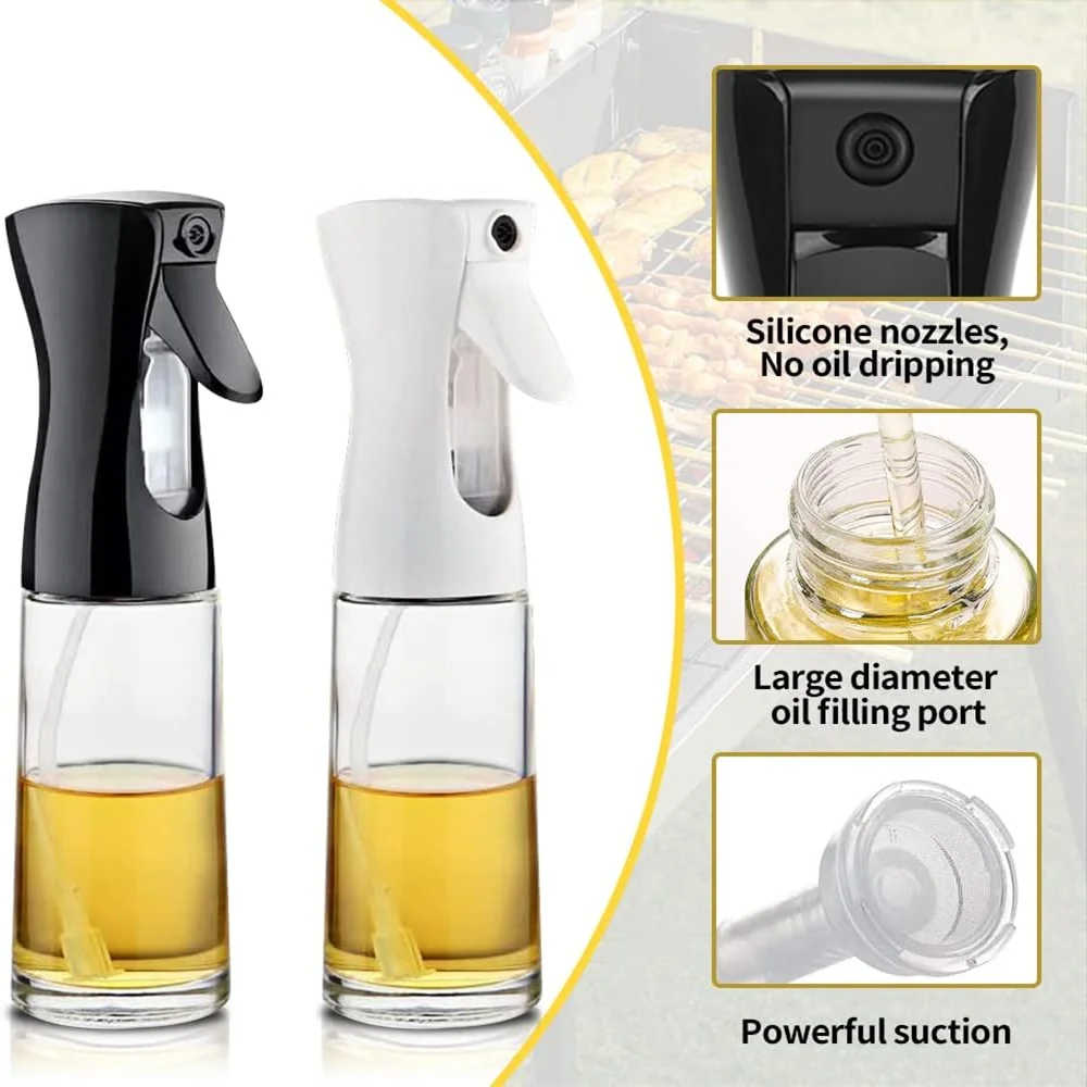 Olive Oil Spray Bottle for Cooking Reusable Food-Grade Oil & Vinegar Mister 200/300/500ml (6.8/10.1/16.9 fl oz)