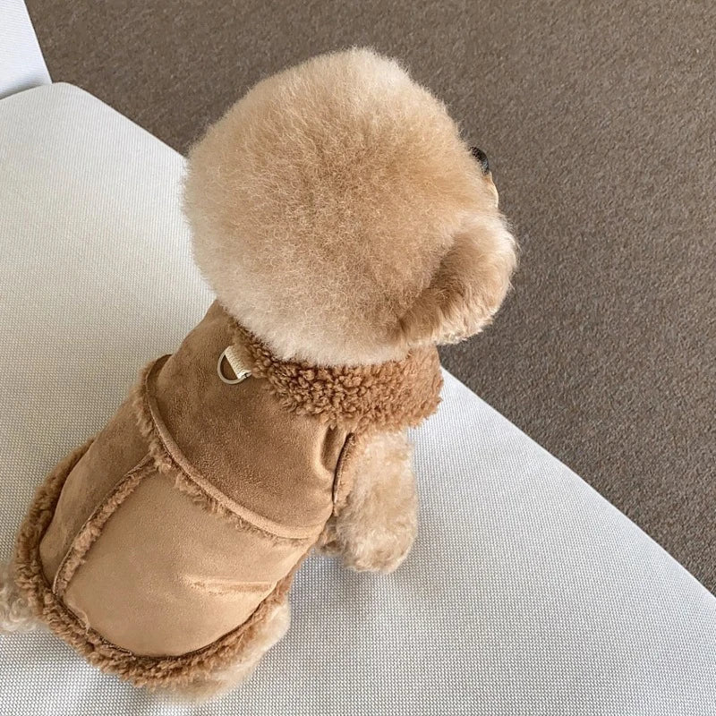 Warm Wool Dog Vest for Small & Medium Dogs — Solid Velvet Pet Jacket with Traction Buckle (Autumn/Winter)
