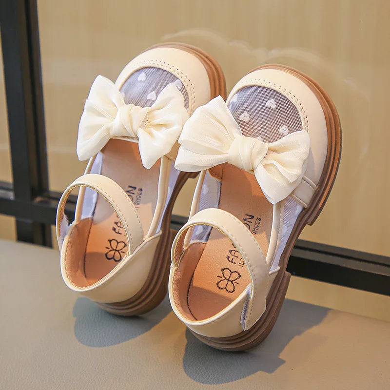 Girls Princess Bow Lace Dress Flats - PU Leather Kids Wedding Shoes Sizes 23-35 (Insole 14.6–21.5 cm | 5.75–8.46 in)
