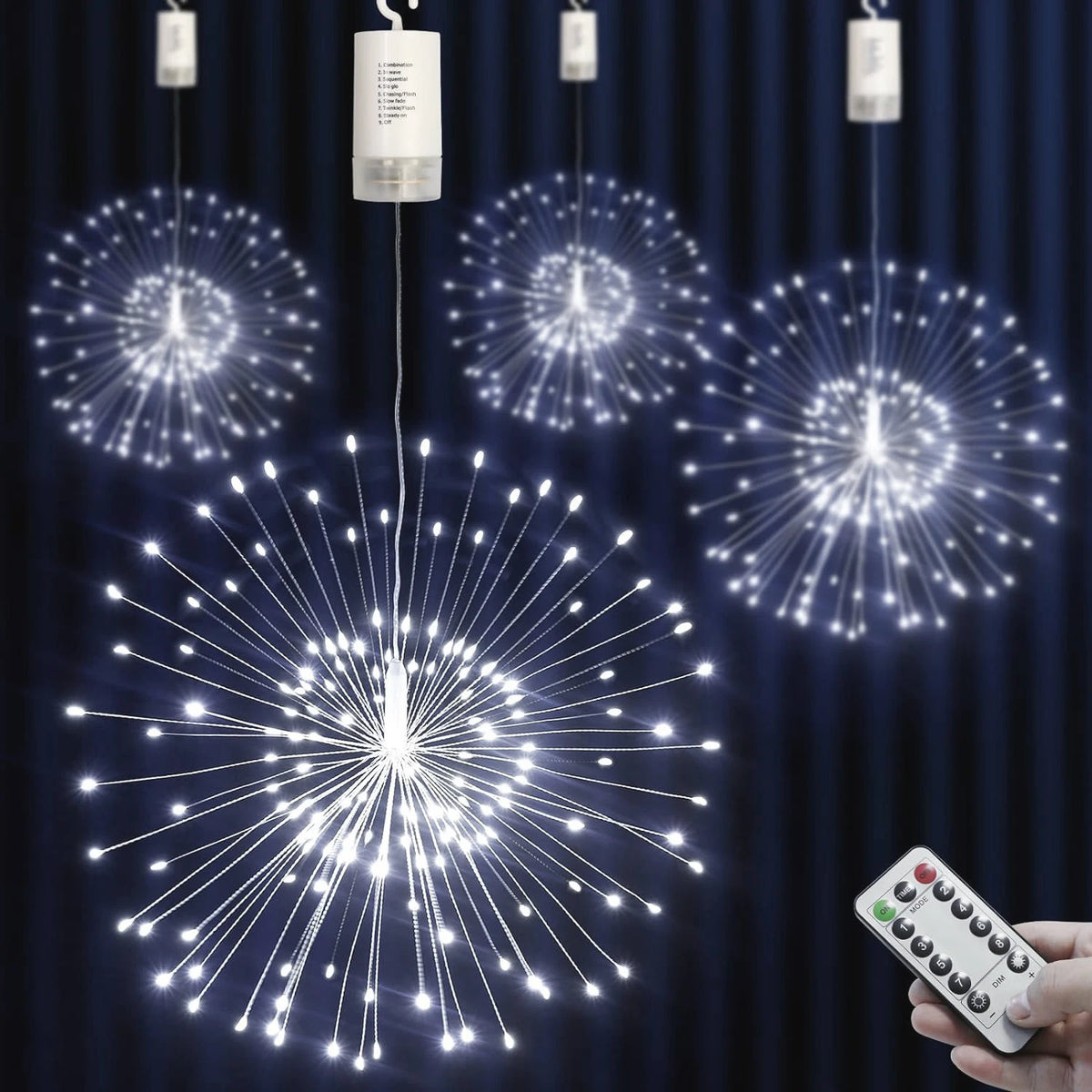 150/200 LED Starburst Fairy String Lights – Firework Twinkle Garland with Remote, Battery-Operated Christmas & Party Decor
