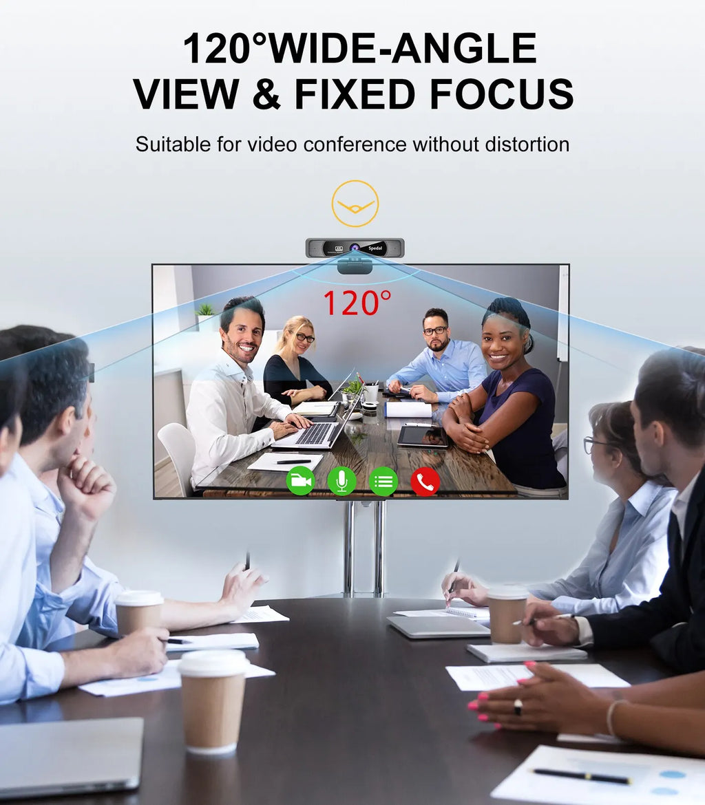 4K USB Webcam 3840x2160 30fps 120° Wide-Angle with Microphone & Remote — Streaming Camera for PC, Mac, Linux