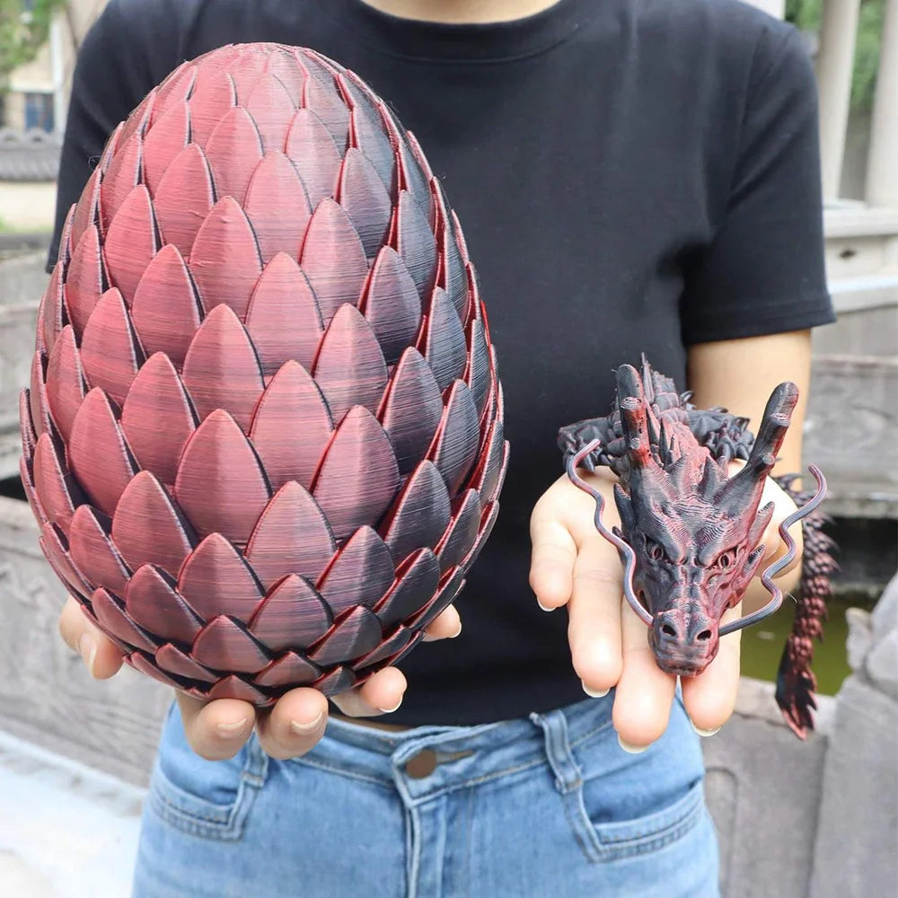 2-Pack 3D Printed Egg Dragon Figurines — 18 cm (7.1 in) & 60 cm (23.6 in) Decorative Statues for Home, Party & Christmas Gifts