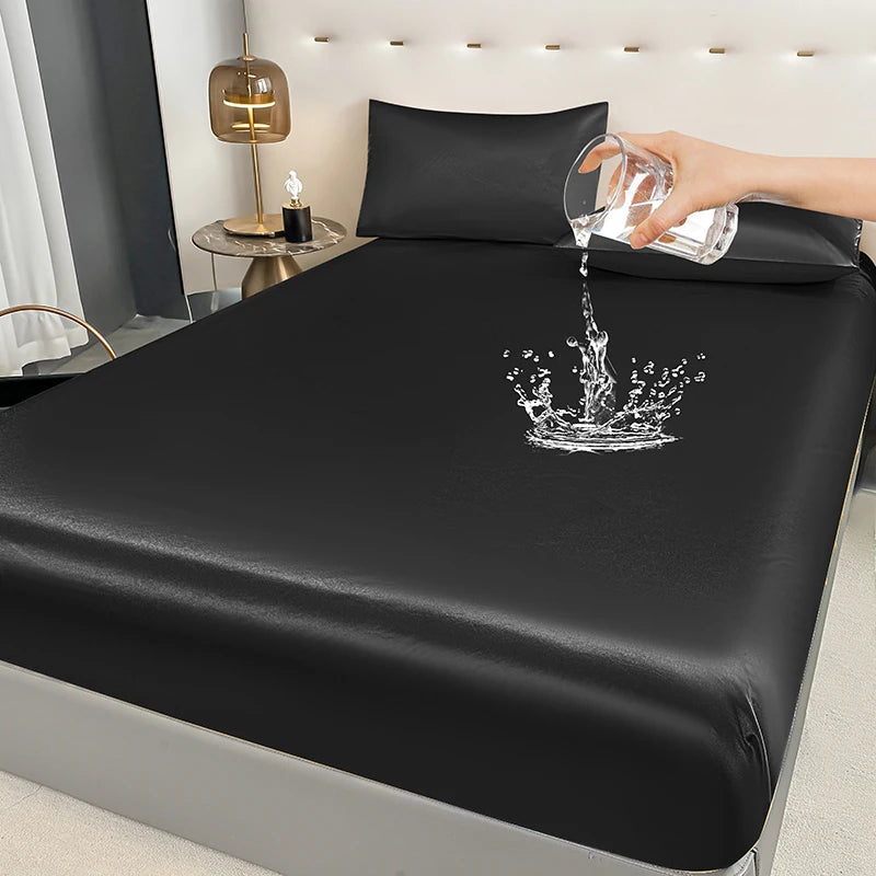 Waterproof Fitted Mattress Sheet with Elastic Band – Anti-Slip Polyester, Fits 20–30 cm (8–12 in) Mattresses, Multiple Sizes, Black/Gold/White