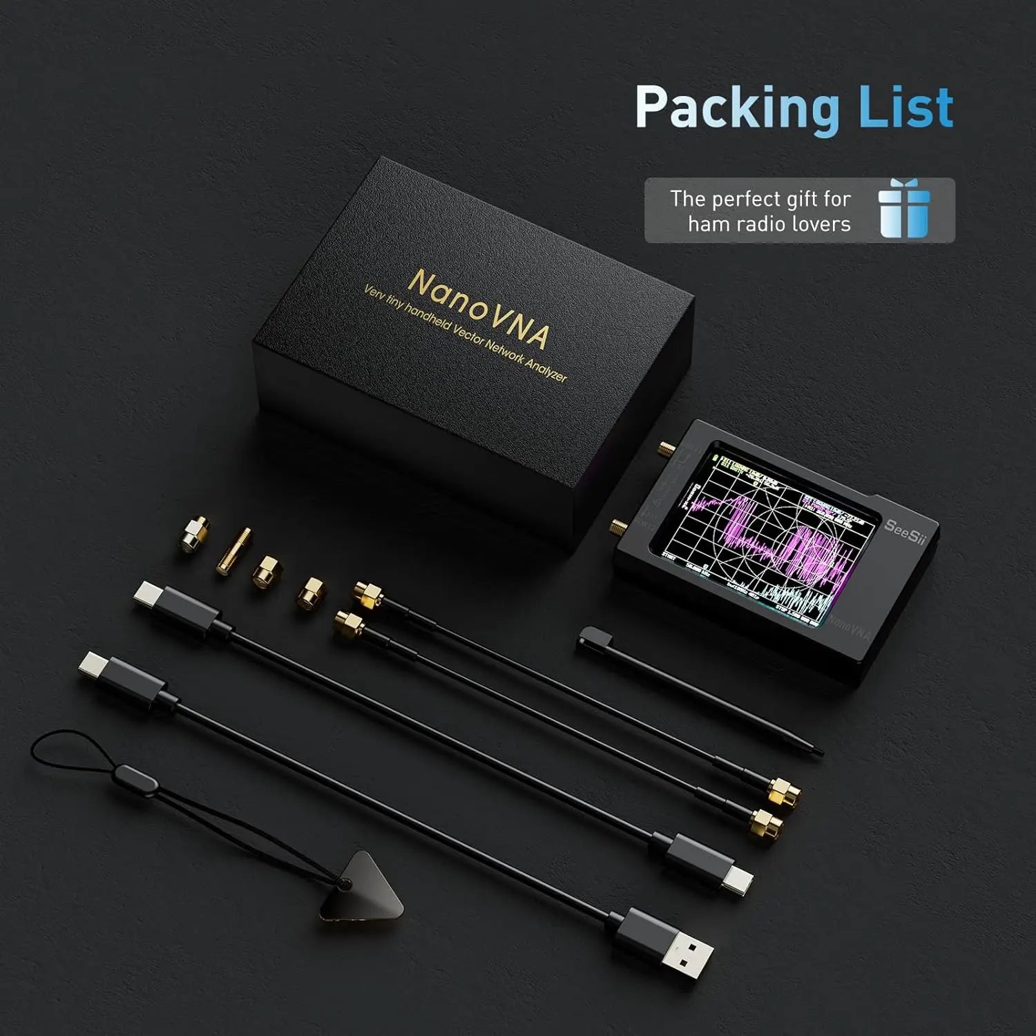 Portable Vector Network Antenna Analyzer 2.8-Inch TFT 10 kHz-1.5 GHz SWR Spectrum Analyzer USB-C TDR