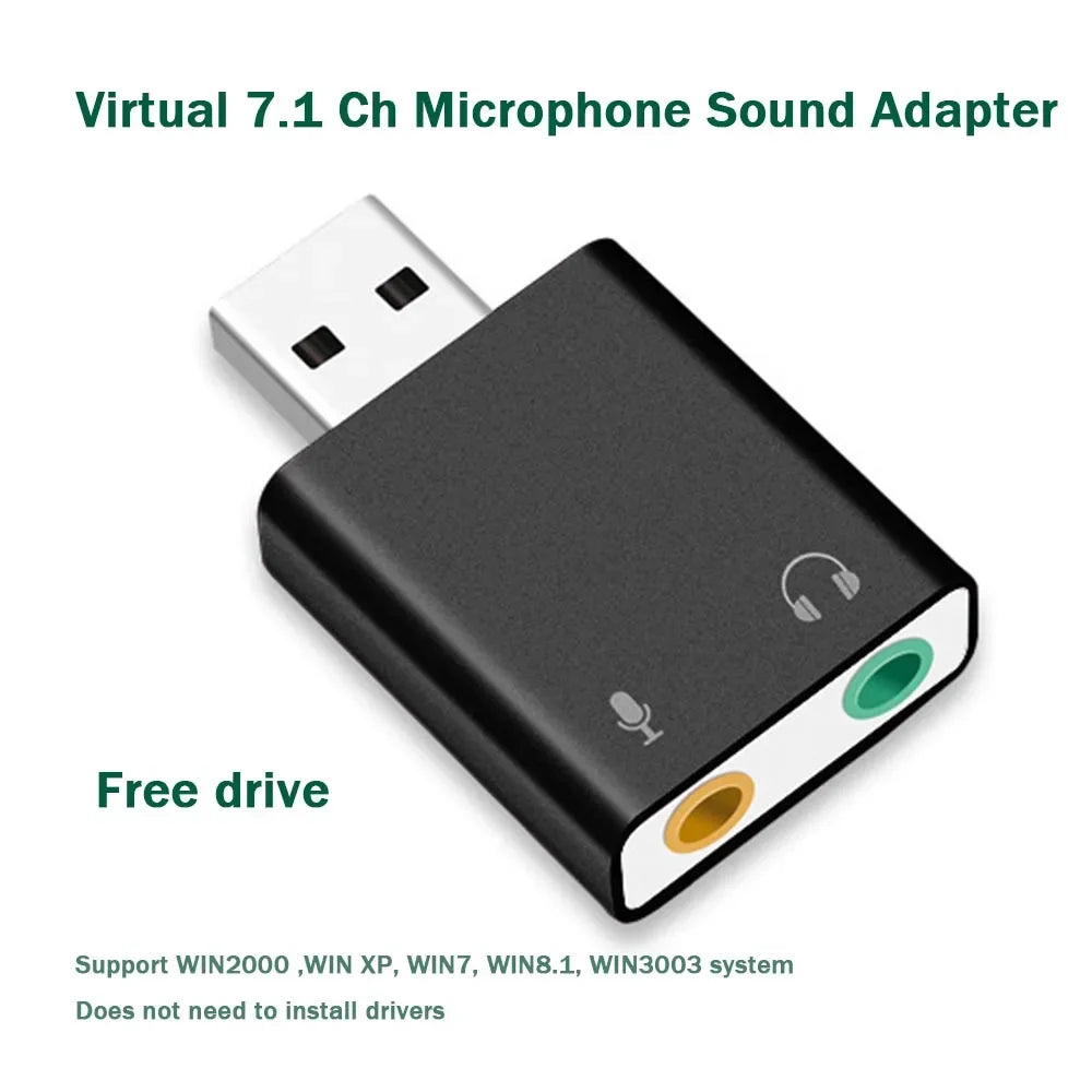 External USB Sound Card Adapter – USB to 3.5mm Headphone & Mic Converter, Virtual 7.1, Plug & Play