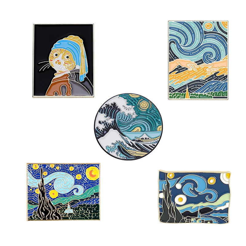 3–5 Piece Enamel Pin Set – Tarot Cards, Night Sky & Black Cat Lapel Pins | Punk Gothic Brooches Gift