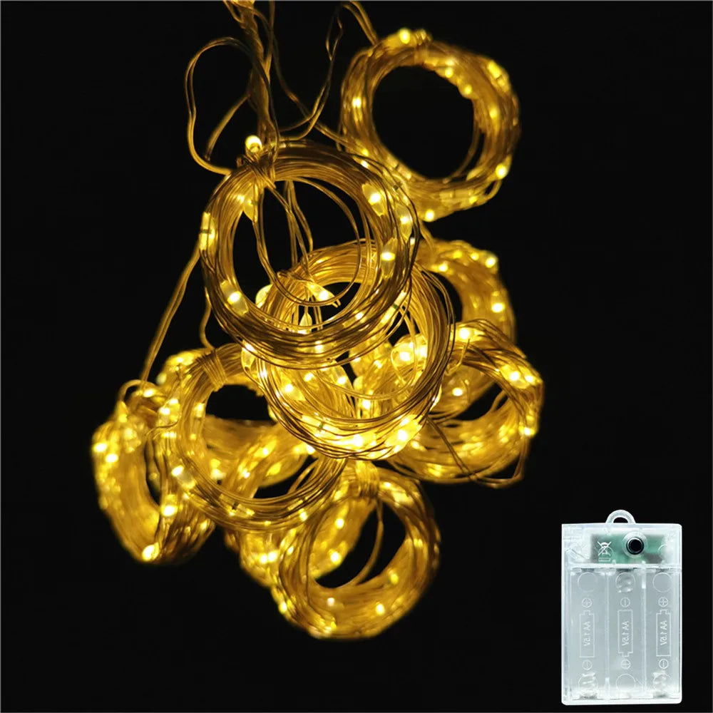 LED Curtain Fairy String Lights - Battery Powered 8-Mode Holiday & Christmas Decor, 100–600 LEDs, Sizes 3×1–6×3 m (9.8×3.3–19.7×9.8 ft)