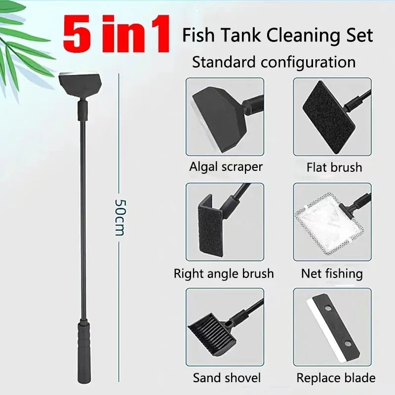 Aquarium Fish Tank Cleaning Kit 3-in-1 & 5-in-1 Algae Scraper Net Sponge Cleaner