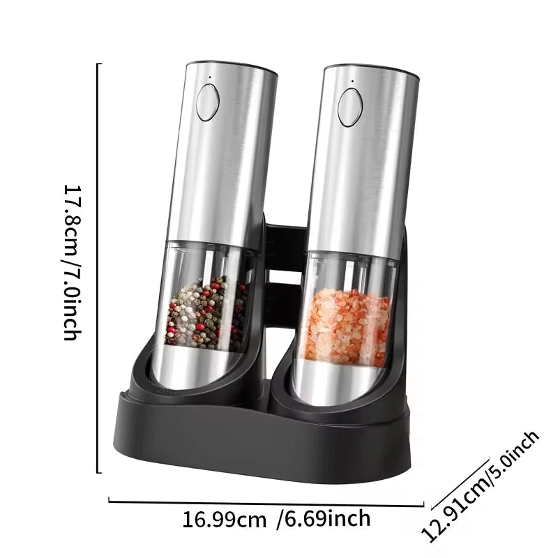 2-Pack Electric Salt & Pepper Grinders 190 ml (6.4 fl oz) USB Rechargeable Spice Mills with Adjustable Coarseness and Ceramic Grinder