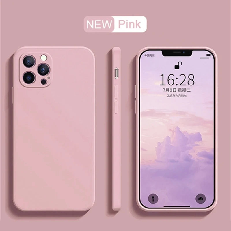 Liquid Silicone Shockproof Full-Coverage iPhone Case, Soft Back Cover, Anti-Scratch, Anti-Fingerprint, Non-Slip