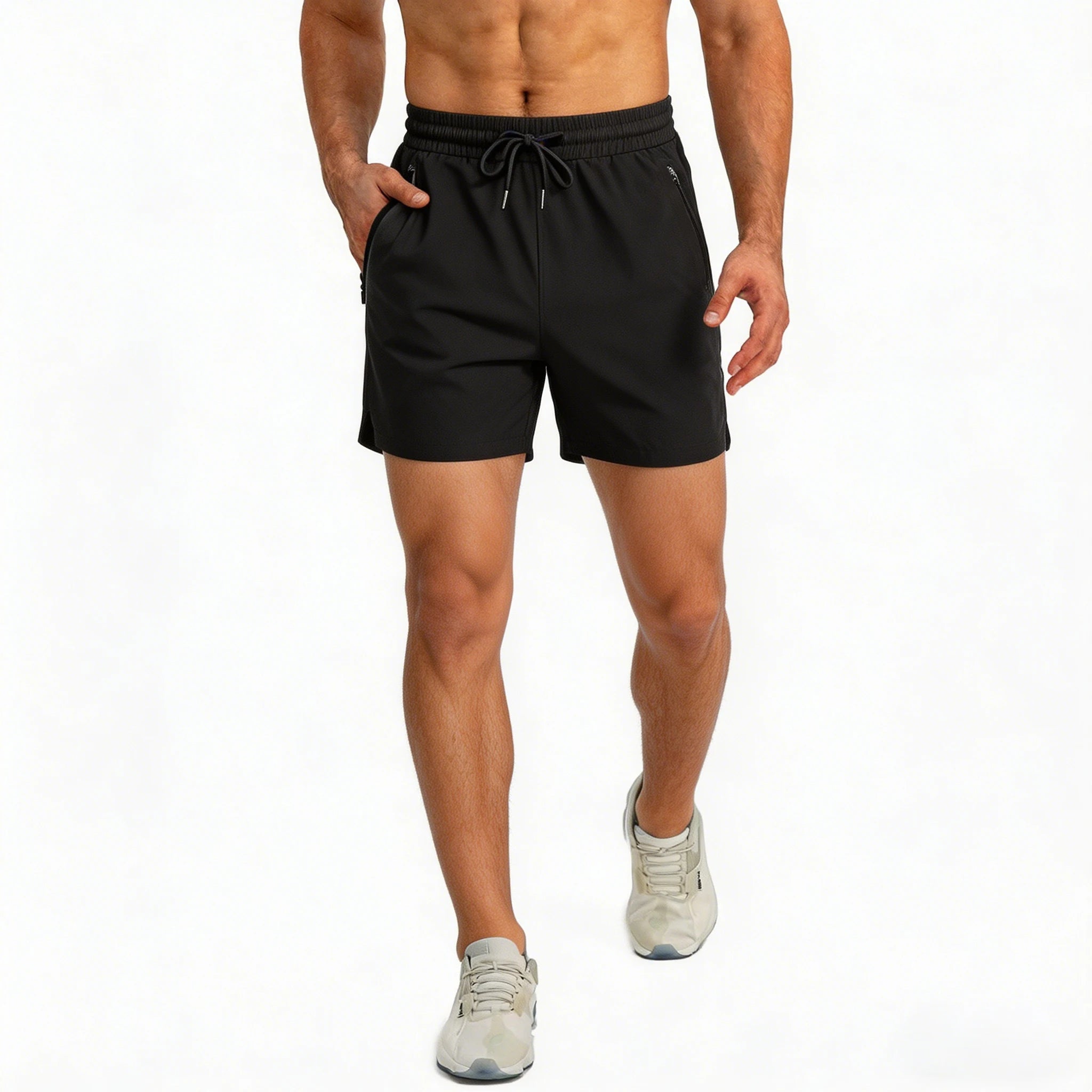 Men's Quick-Dry Running Shorts with Drawstring and Zip Pockets (S-4XL)