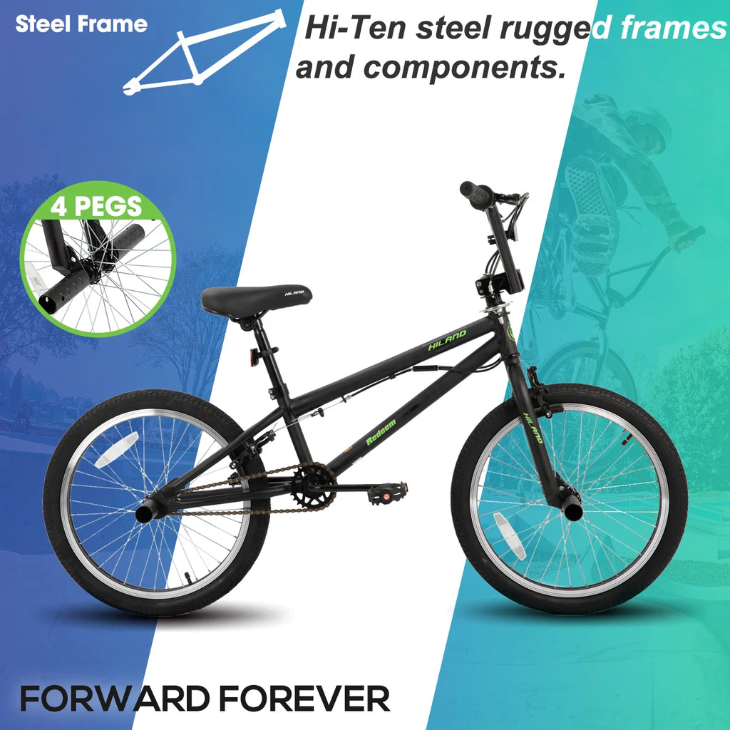 20-Inch (500 mm) Kids Freestyle BMX Bike with 360° Rotor & 4 Pegs — 19.75-inch Top Tube, Double U-Brakes