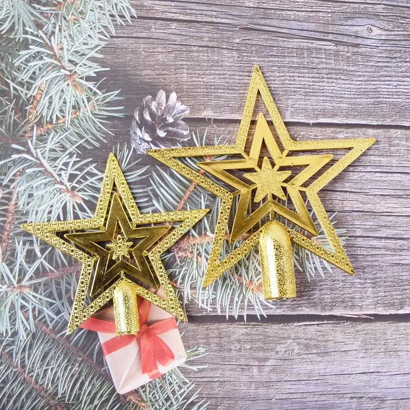 Star Christmas Tree Topper Gold & Red Shimmer 4 in / 8 in (10 / 20 cm) Holiday Tree Decoration