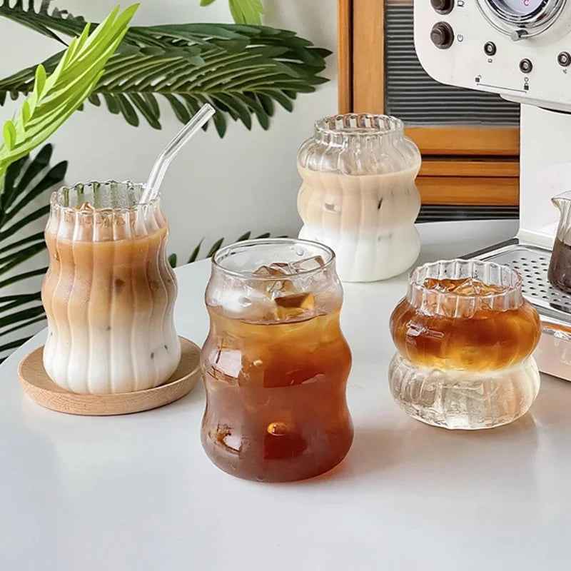 Heat-Resistant Stripe Glass Tumbler — Transparent Tea, Coffee & Juice Mug, 410/530/650 ml (13.9/17.9/22 fl oz)