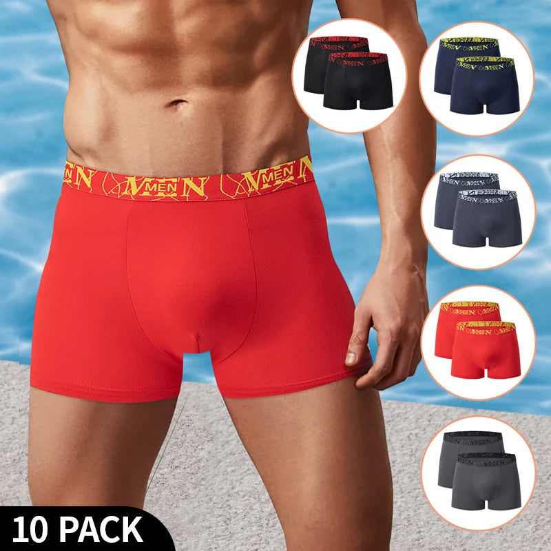 5/10-Pack Men's Black and Gold Printed Boxer Briefs - Comfortable Stretch Underwear for Sports, Beach & Leisure