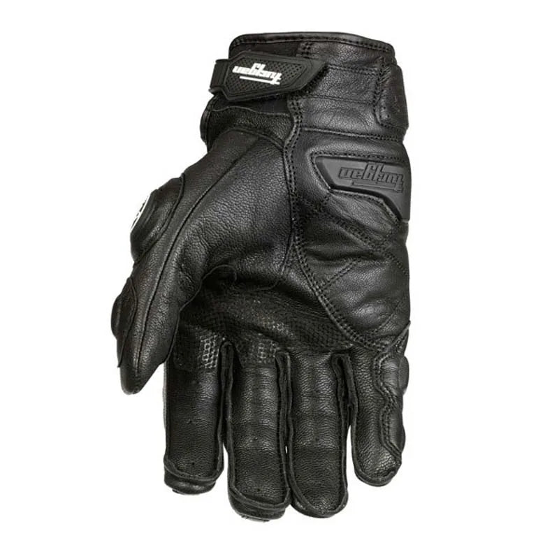 Black/White Leather Motorcycle Gloves — Waterproof Racing Riding Gloves for Men, Breathable Protective Biker Gloves