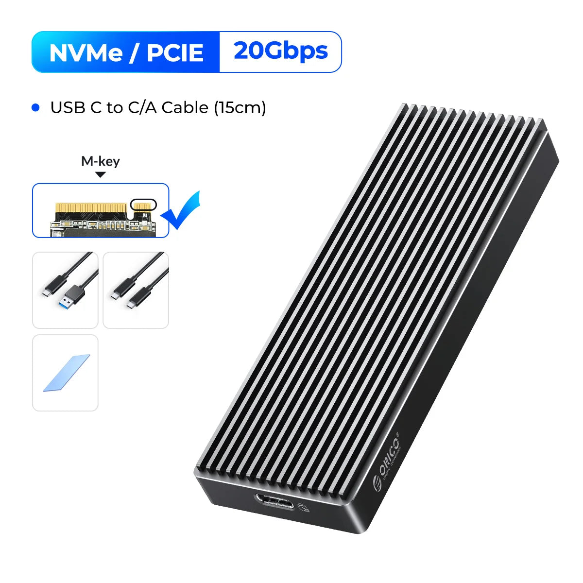 M.2 NVMe & SATA SSD Enclosure USB-C — Supports 2230/2242/2260/2280 | USB 3.2 Gen2 10Gbps / Gen2x2 20Gbps
