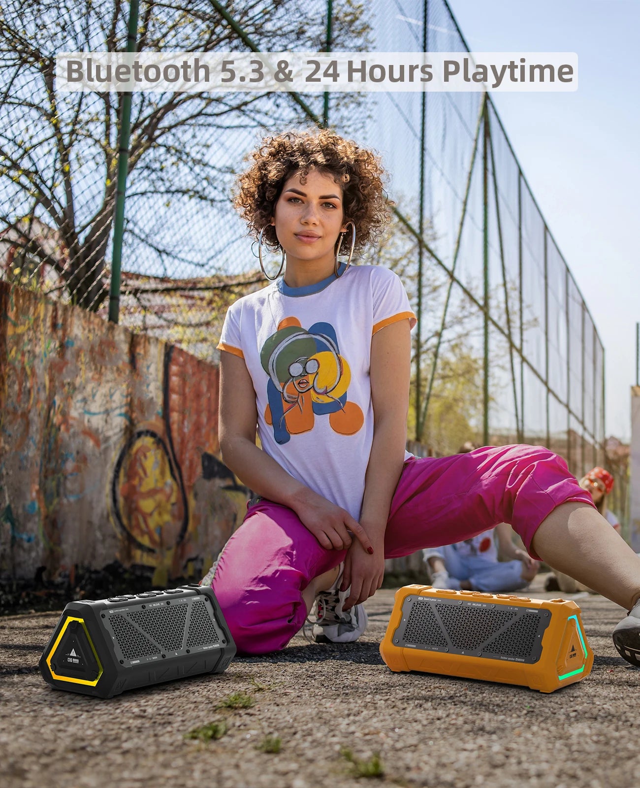 Portable 40W Bluetooth 5.3 Speaker IP67 Waterproof Stereo TWS Micro SD RGB Lights USB-C