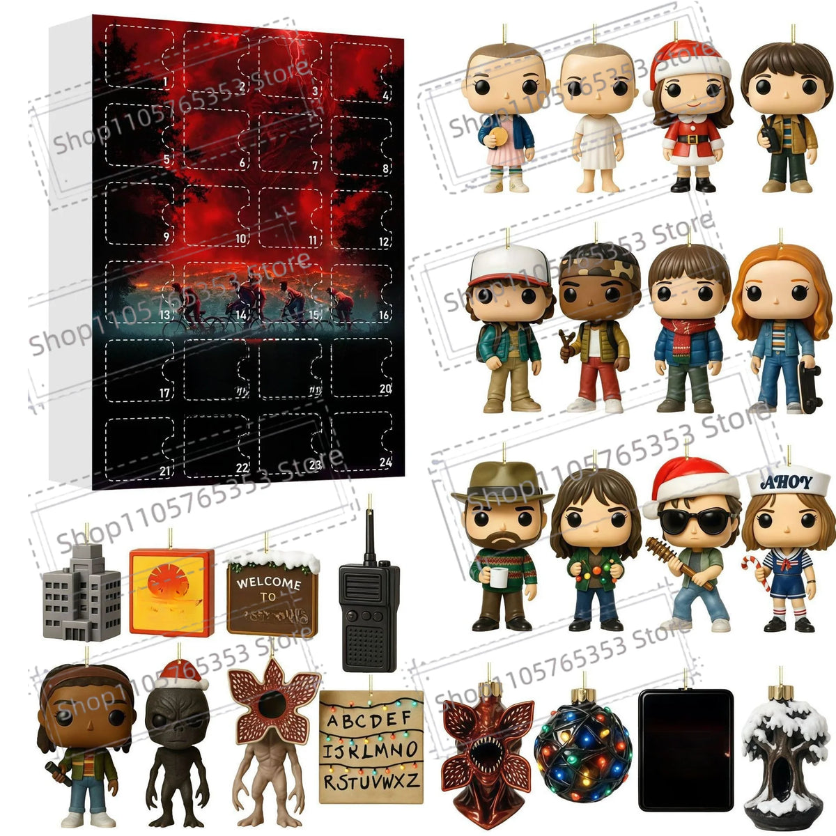 Stranger Christmas Advent Calendar Set – 2D Acrylic Ornament Collectible Fan Bundle for TV Show Fans