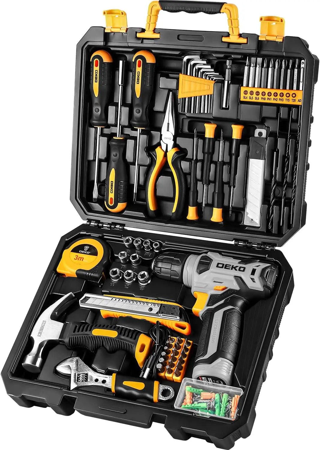126-Piece Cordless Power Tool Combo Kit with 8V Drill, 10mm (3/8 in) Keyless Chuck — Home DIY Tool Set