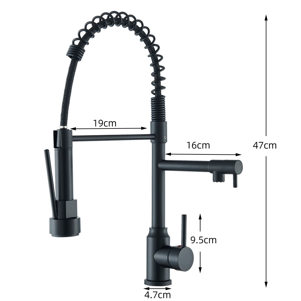Pull-Down Spring Kitchen Faucet Single Lever Mixer Retractable Dual Spout Hot & Cold Stainless Steel