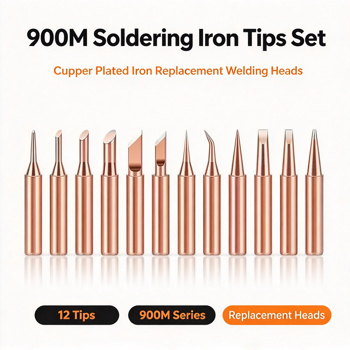 10-Piece Copper-Plated Soldering Iron Tips Set – High-Temperature Welding Tips for Electric Soldering Irons
