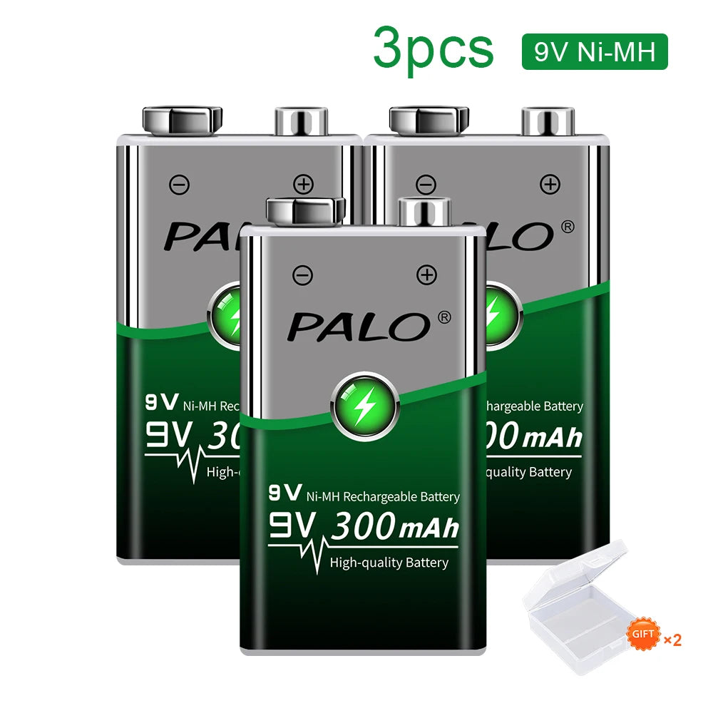 9V Ni-MH Rechargeable Battery 300mAh with Smart Charger — Low Self-Discharge Reusable 9 Volt Battery