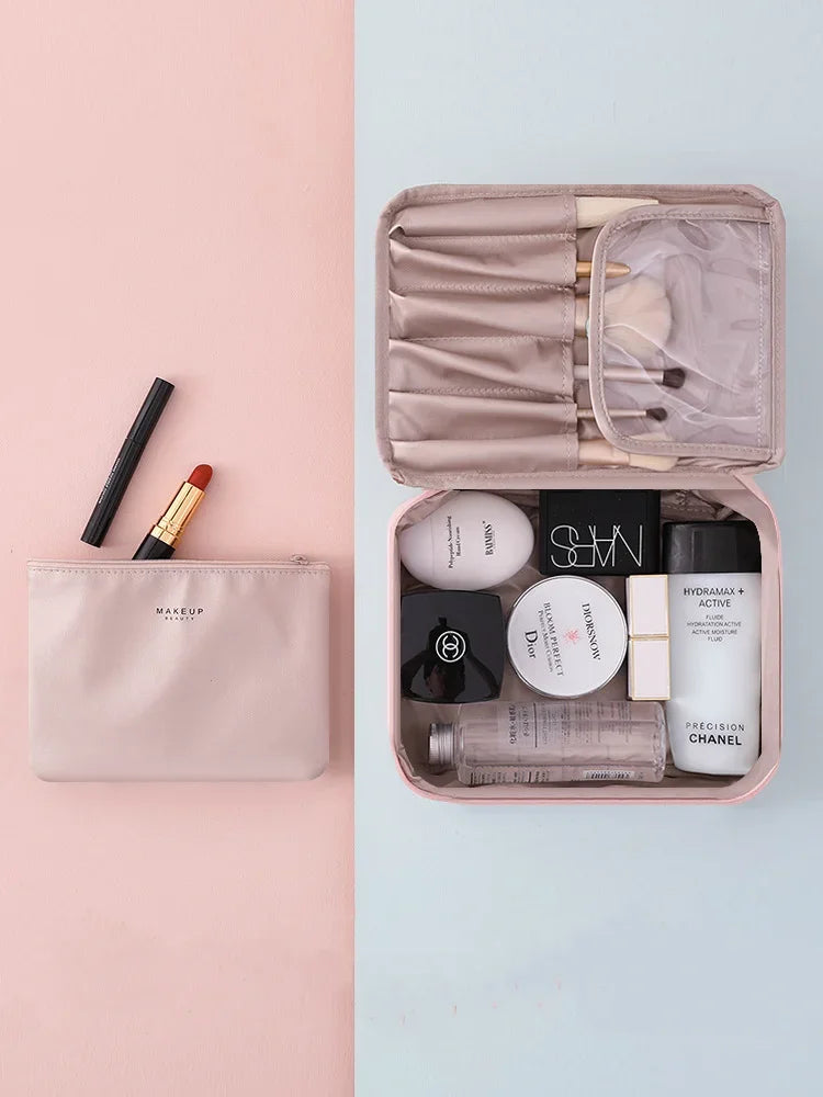 Portable Large-Capacity Women's Travel Makeup & Toiletry Bag - 3D Structured Cosmetic Organizer with Zipper