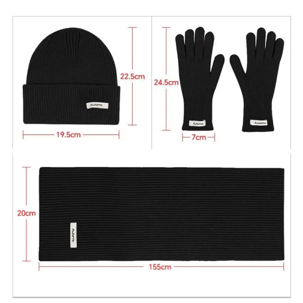 Women's 3-Piece Red Knit Cotton Hat, Scarf & Gloves Set — Thick Winter Beanie with Ear Protection, Warm Holiday Gift