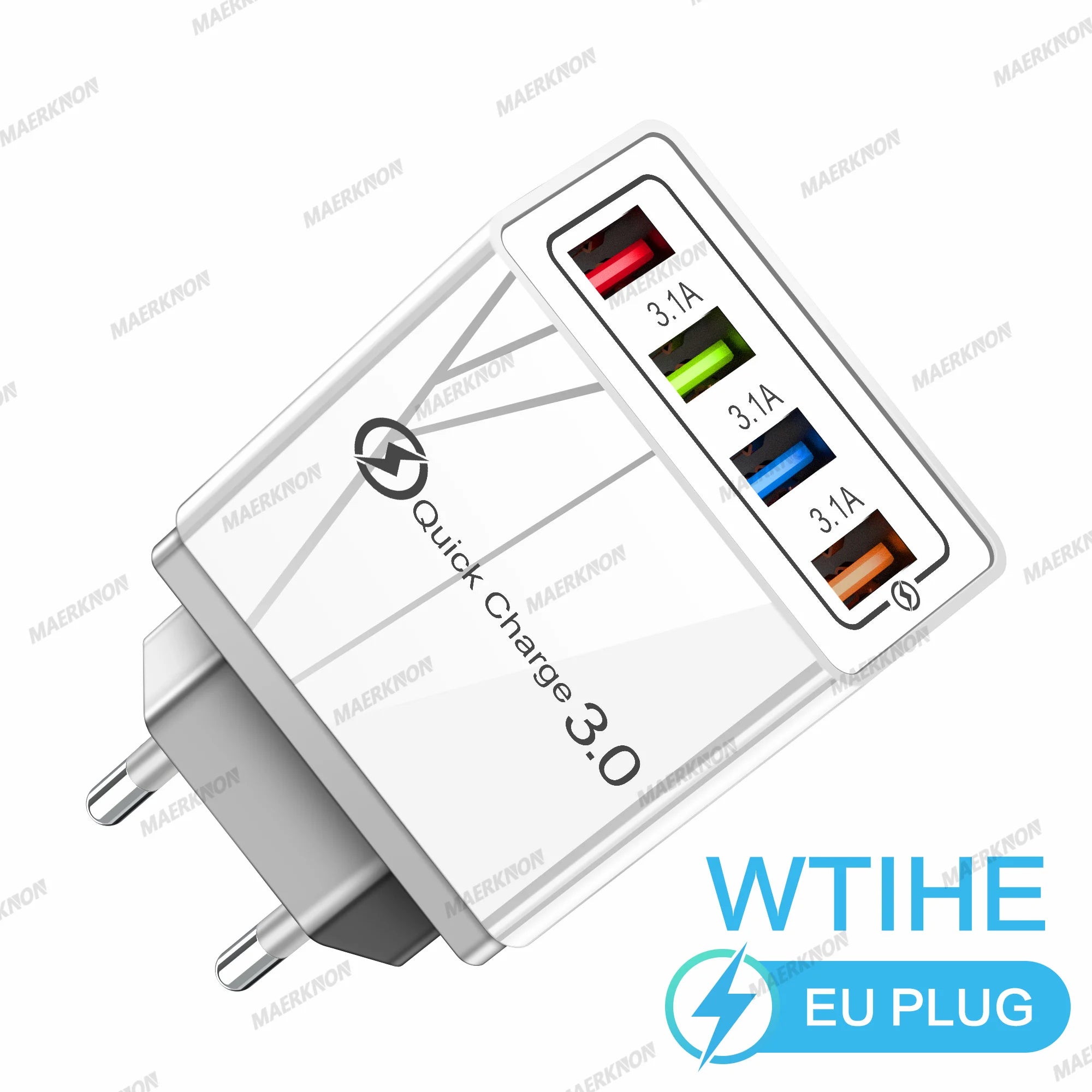 4-Port USB-A Wall Charger QC 3.0 3.1A Fast Travel Charger, 45W Total, US/EU Plug
