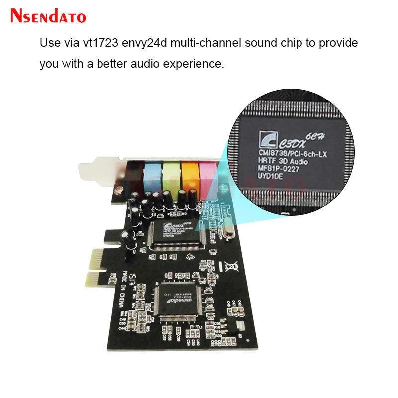 PCIe 5.1 Channel 3D Audio Sound Card - 6-Channel PCI Express with Solid Capacitors
