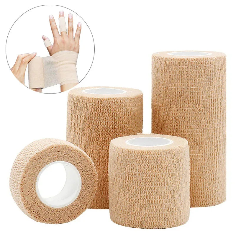 Breathable Elastic Adhesive Sports Bandage Tape – Self-Adhesive Wrap for Wrist, Ankle, Finger (1 or 10 Rolls, Beige)