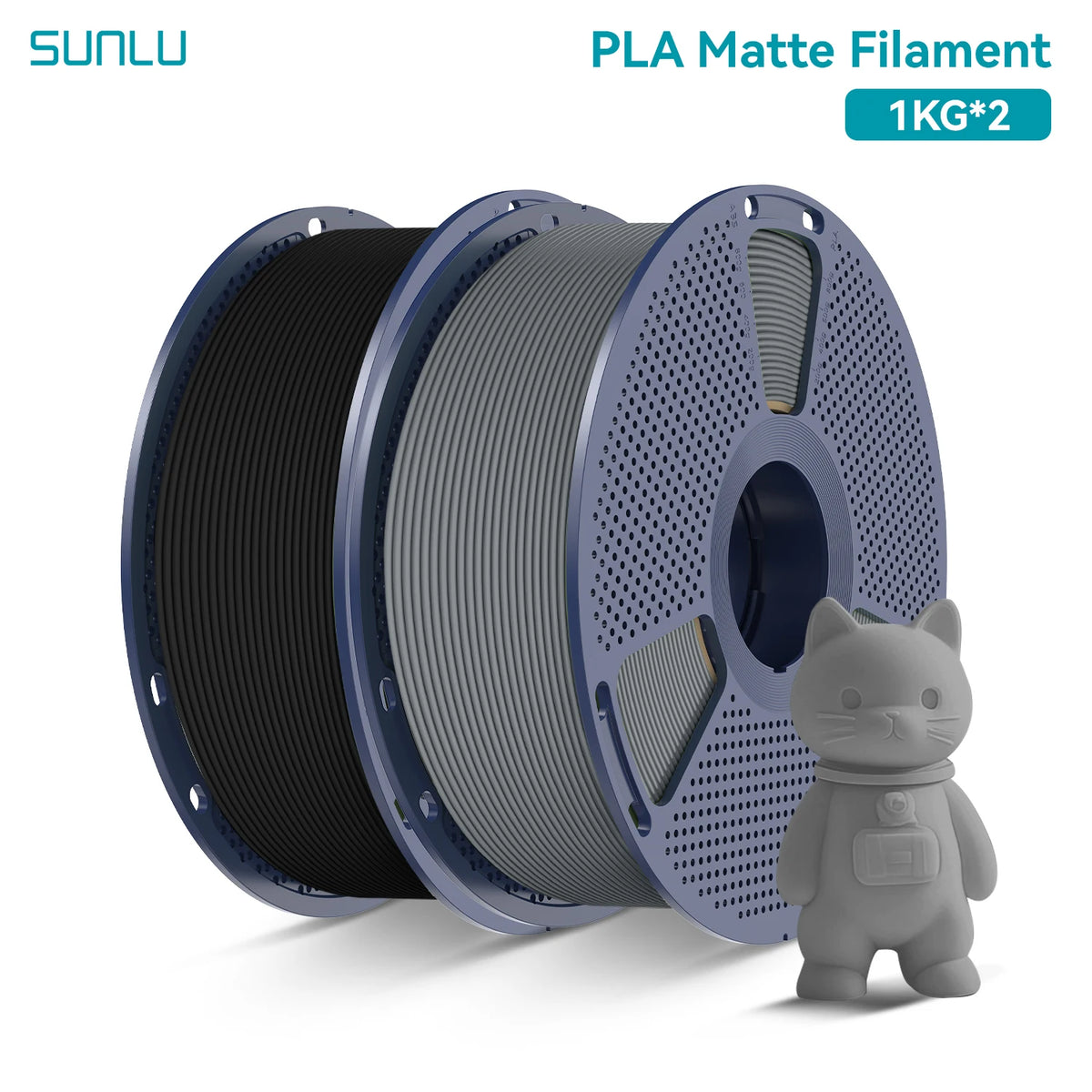 PLA Matte Filament 1.75mm 1kg Spool (2.2 lb) 2-Pack, Matte Finish Neatly Wound for FDM 3D Printers