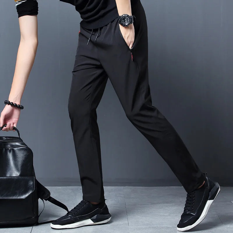Men's Slim Fit Stretch Jogger Pants – Elastic Waist Business Casual Ankle-Length Trousers (Blue, Black, Gray)